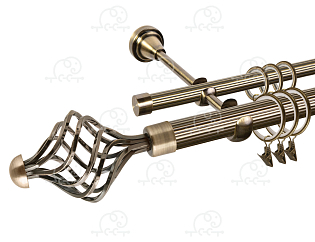 Карниз для штор двухрядный «Ажур» D25Р/16Р антик