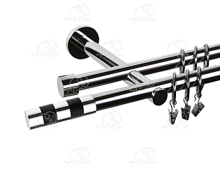 Карниз для штор двухрядный «Валес» Ø19Г/19Г хром/чёрный