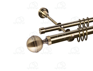 Карниз для штор двухрядный «Шар большой» Ø25Г/16Г антик