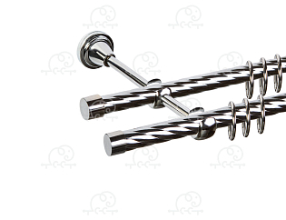 Карниз для штор двухрядный «Заглушка плоская» D16К/16К хром