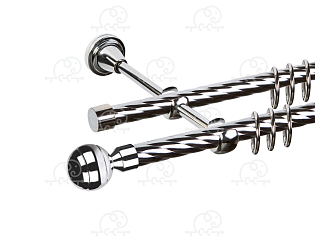 Карниз для штор двухрядный «Шар рифленый» D16К/16К хром