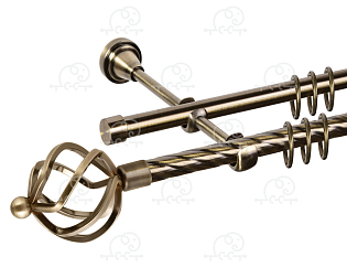 Карниз для штор двухрядный «Булава» D16К/16Г антик