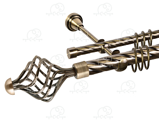 Карниз для штор двухрядный «Ажур» D25К/16К антик