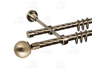 Карниз для штор двухрядный «Шар простой» D16К/16К антик