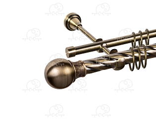 Карниз для штор двухрядный «Шар узор» D25К/16Г антик
