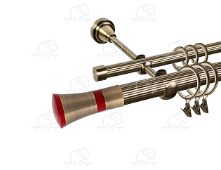 Карниз для штор двухрядный «Люксор» D25Р/16Р антик/красный