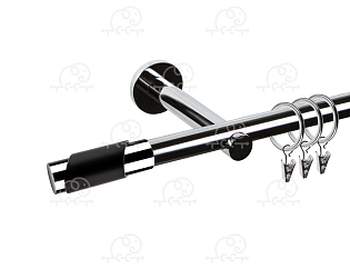 Карниз для штор однорядный «Париж» D19Г хром/чёрный